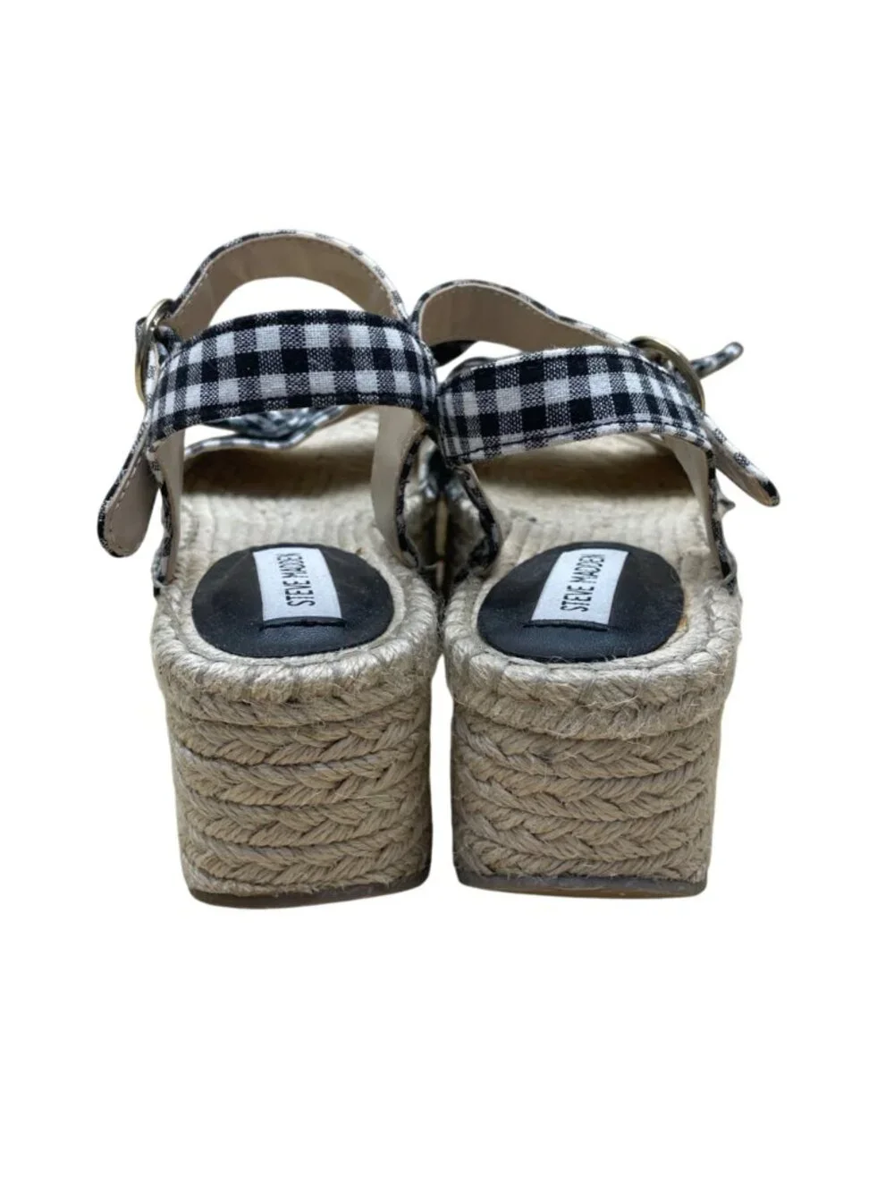 Steve Madden Women’s Black & White Gingham Bow Platform Espadrille Sandals Sz 7M